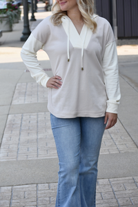 Beige & pink French terry hooded sweatshirt 