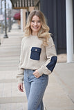 Inez Striped Denim Patch Sweater