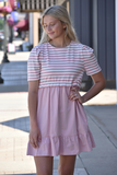 Pink striped babydoll mini dress 