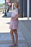 Pink striped babydoll mini dress 