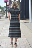 Printed black belted midi dress 