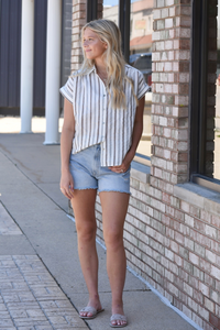 Short sleeve striped button down shirt 