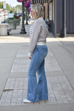 Mauve & beige checkerboard/stripe mix crop v-neck cardigan sweater