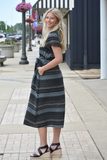 Printed black belted midi dress 