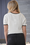 Ivory/Black sweater top with square neckline