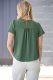 Green lace trim short sleeve blouse 