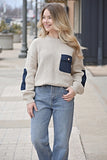 Inez Striped Denim Patch Sweater