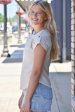 Beige shirt with embroidered lace trim detail