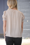 Champagne blouse with puff sleeves and v-neck