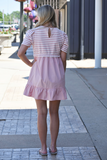 Pink striped babydoll mini dress 