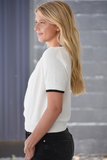 Ivory/Black sweater top with square neckline