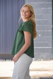 Green lace trim short sleeve blouse 