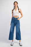 Cropped wide leg denim jeans 