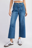 Cropped wide leg denim jeans 