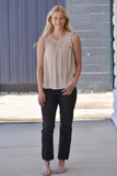 Beige ruffle Swiss dot tank