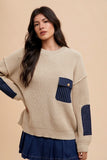 Inez Striped Denim Patch Sweater