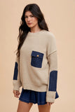 Inez Striped Denim Patch Sweater