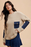 Inez Striped Denim Patch Sweater