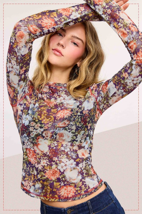 Kennedy Semi Sheer Floral Mesh Top