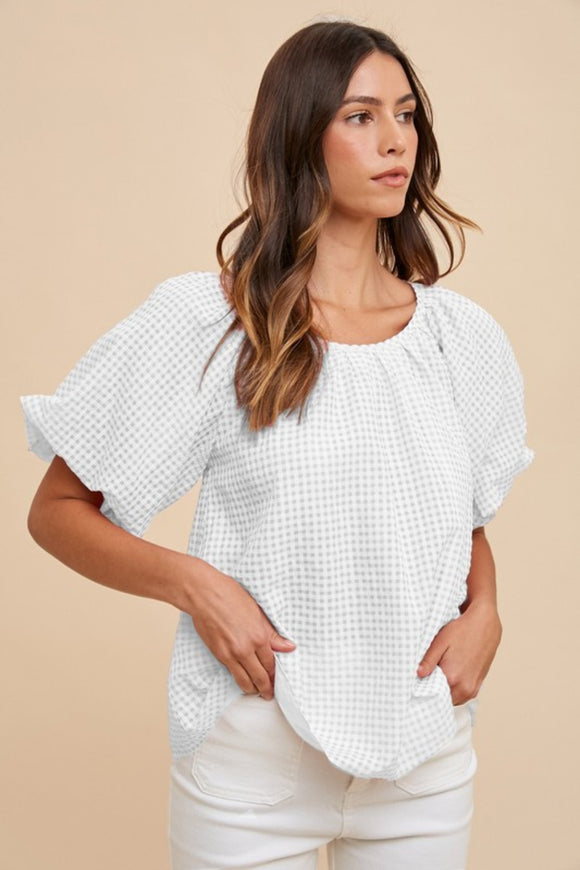 Ivory gingham check blouse