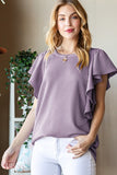 Dusty lavender ribbed ruffle sleeve top