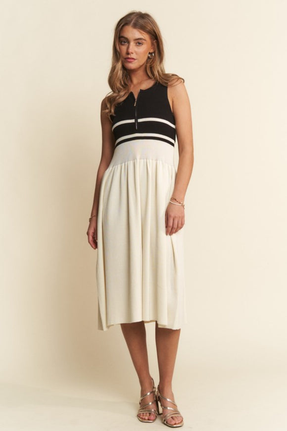 Black and cream zip up sleeveless dress