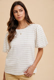 Women’s white checked short-sleeve top with puff sleeves