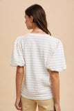 Women’s white checked short-sleeve top with puff sleeves (back) 