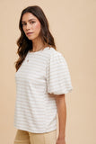 Women’s white checked short-sleeve top with puff sleeves