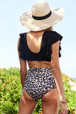 Black leopard print high-waist women’s swimsuit set